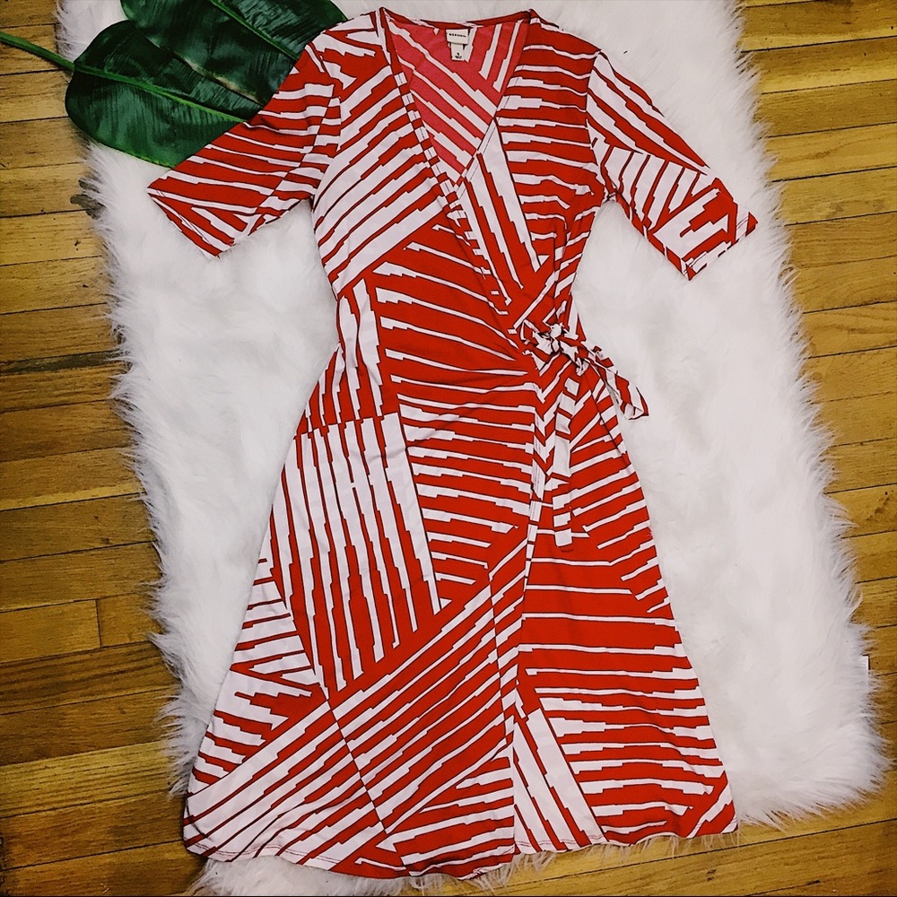 Merona Red White Printed Summer Wrap Dress S EUC